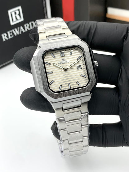 Modern Geometric Stainless Steel Men's Watch Premium Quality Square Dail Watch With Butterfly Lock Top Trendy Article