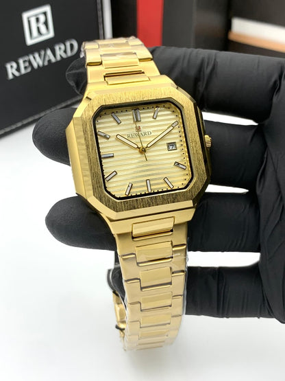 Modern Geometric Stainless Steel Men's Watch Premium Quality Square Dail Watch With Butterfly Lock Top Trendy Article