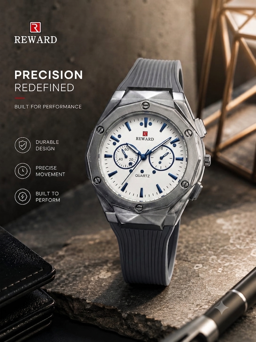 Rugged Multi-Faceted Case Silicone Strap Premium Quality Watch For Mens