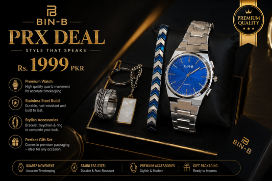 4 In 1 Deal: Luxury Stainless Steel Watch + 3 Premium Accessories Bundle
