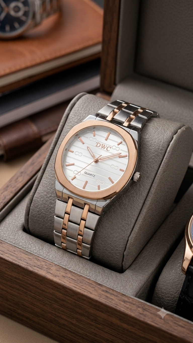 Square Dail Round Glass Watch | Gold-Link Noir Edition: The Stain Steel Executive Watch