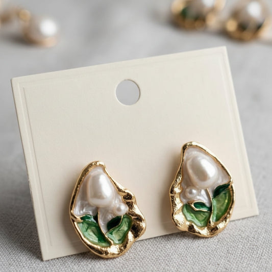 Green Oyster Pearl Studs