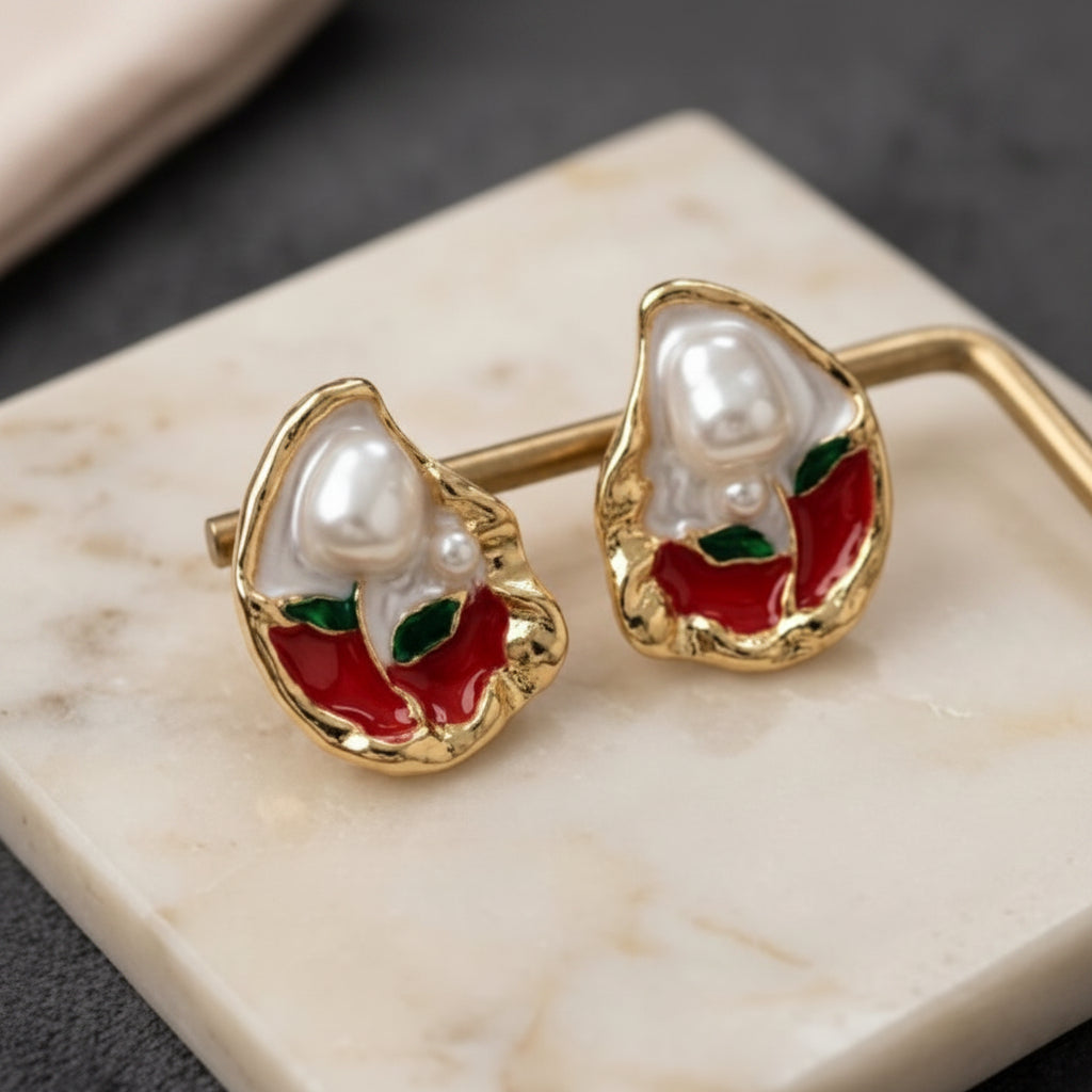Red Oyster Pearl Studs