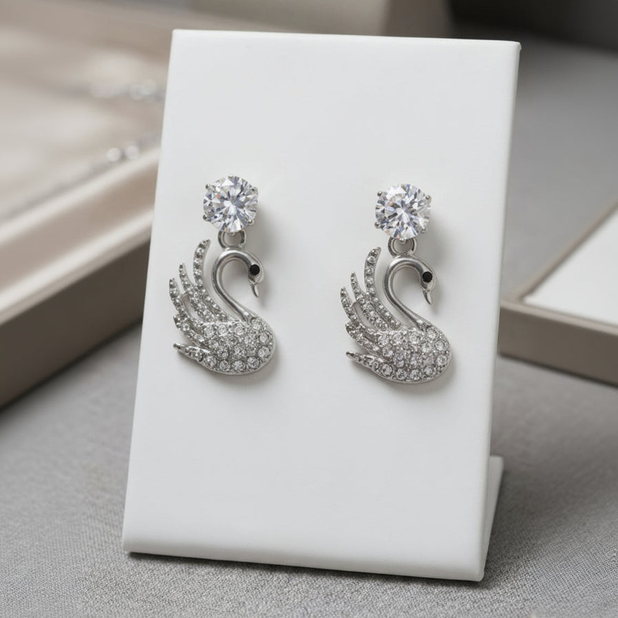 Silver Swan Earrings