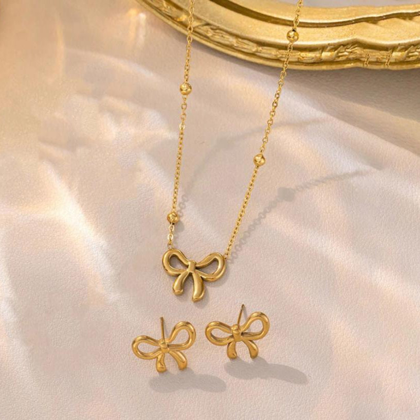 Stainless Steel Bow Necklace Set