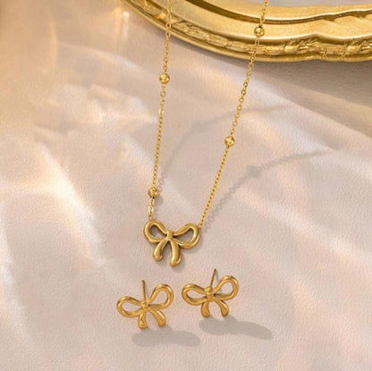 Stainless Steel Bow Necklace Set