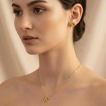 Stainless Steel Bow Necklace Set