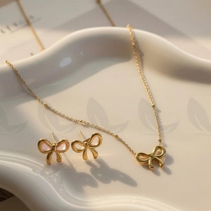 Stainless Steel Bow Necklace Set