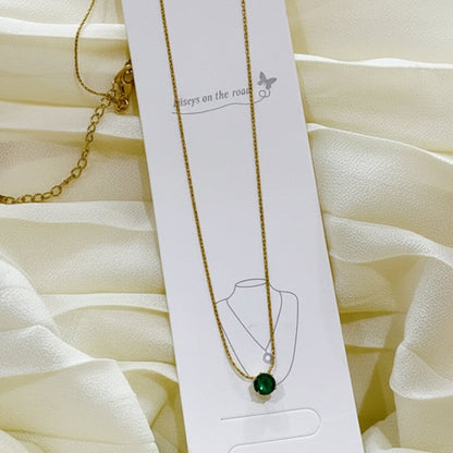 Stainless Steel Green Stone Pendant
