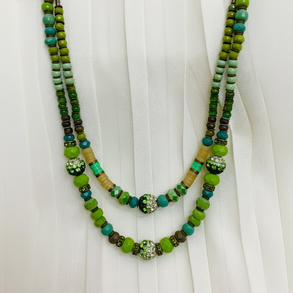 Green Beaded Layered Necklace