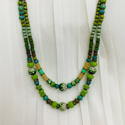 Green Beaded Layered Necklace