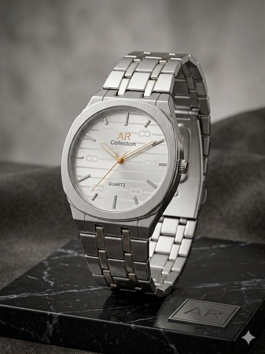 Square Dail Round Glass Watch | Gold-Link Noir Edition: The Stain Steel Executive Watch