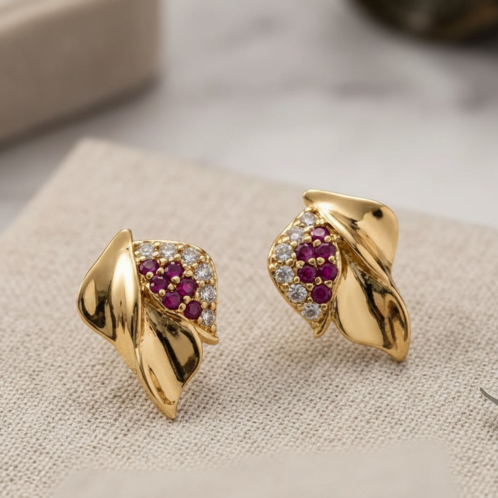 Dazzling Ruby Leaf Studs
