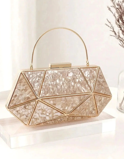Luxury Hexagonal Gold & Mother of Pearl Bridal Clutch Bag
