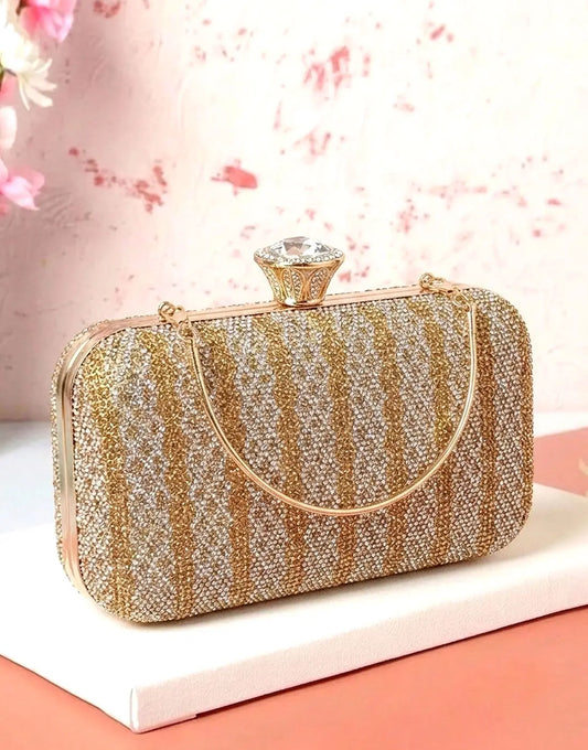 Sparkly Gold Rhinestone Evening Clutch Bag for Brides & Wedding Guest