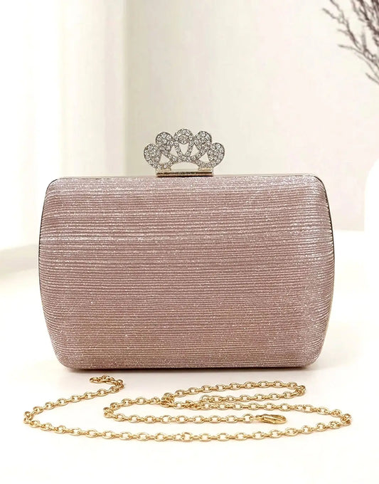 Glittering Rhinestone Crown Clasp Evening Clutch Bag for Brides & Wedding Guests