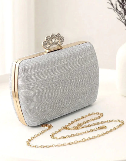 Glittering Rhinestone Crown Clasp Evening Clutch Bag for Brides & Wedding Guests
